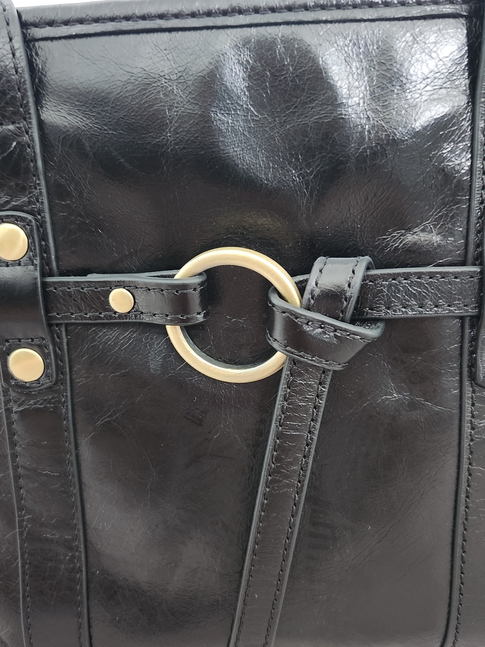 HOBO Black Shoulder Tote with Gold Ring Detail - Picture 3 of 9